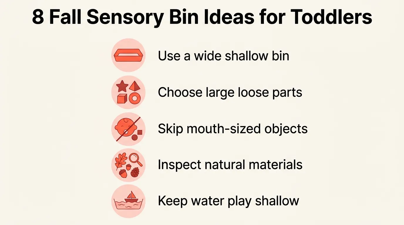 Large-piece fall sensory bin materials selected for toddler safety and easy cleanup