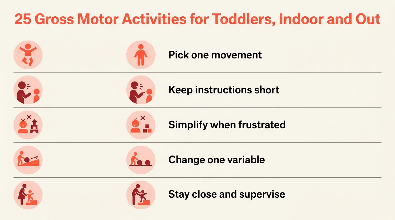 Toddler choosing between a ball game, a floor line, and a short outdoor route